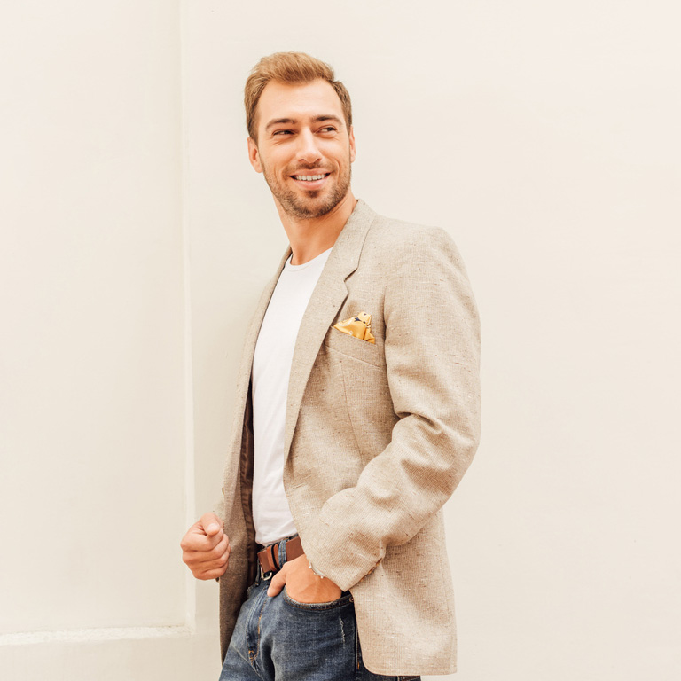 a person standing posing for the camera