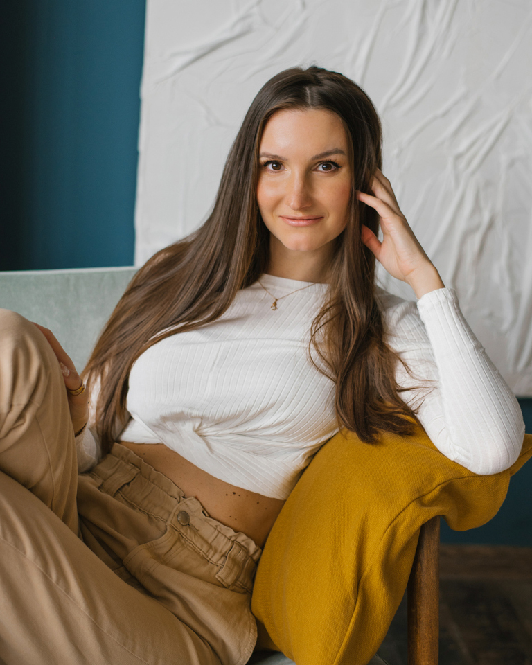 a person sitting on a bed